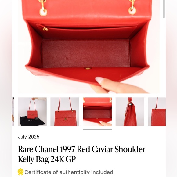 RARE 1997 vintage red Chanel Kelly 24k gold plated - Picture 4 of 17